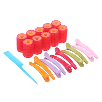 

Self Grip Hair Rollers Set 30PCS Self-adhesive Nylon Hair Curler with 10PCS Duckbill Clips Comb Portable DIY Hairdressing Tool
