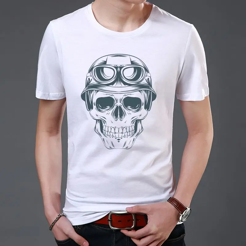 

MOUNTSHARP Summer T Shirt Men Harajuku A skull with a hat Funny Print Tee Tops Short Sleeve male T Shirt Casual male Clothes