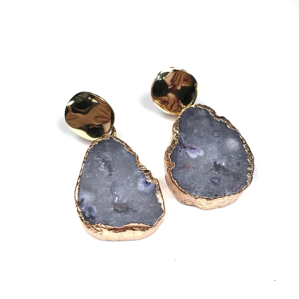 

2019 wholesale New Women Earrings Stud Jewelry Multicolor Handmade Nature Stone Drop-shaped Quartz Stone Earring 026