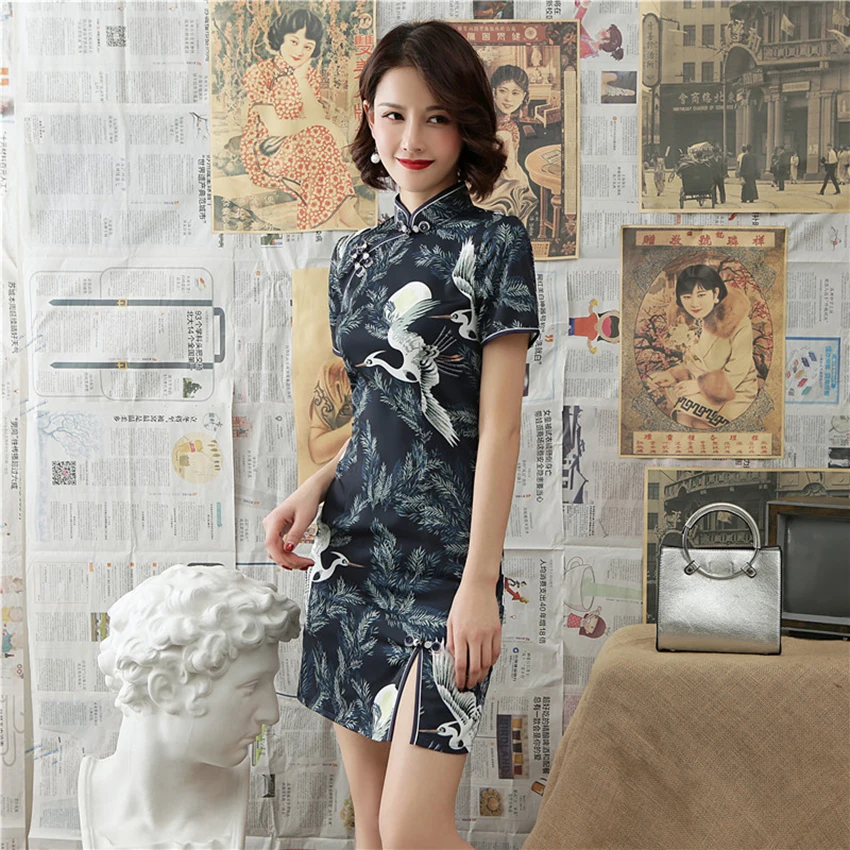 Chinese Dress for Women Elegant Dragon Crane News Qipao Vestidos Party Wedding Dresses Cheongsam Split Aodai Style Sexy