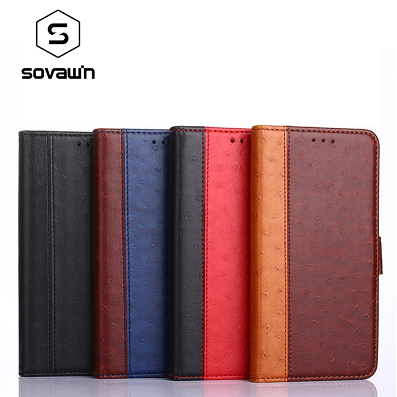 

SOVAWIN Phone Accessories Contrast Color Mobile Phone Case Flip Cover Card Slot Stand Car Line Shell Business For Samsung S8 S9
