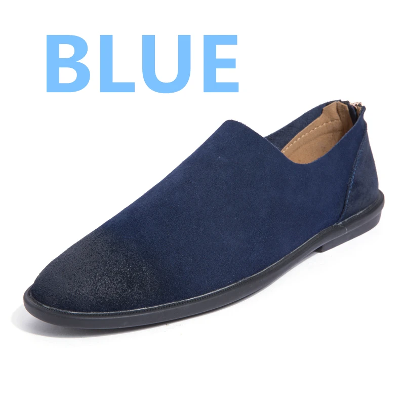 Blue shoes ZSAUAN; мужские кожаные туфли для вождения; мужские лоферы на молнии без шнуровки в британском стиле; летняя модная мужская обувь; повседневная обувь на плоской подошве - Цвет: Blue shoes