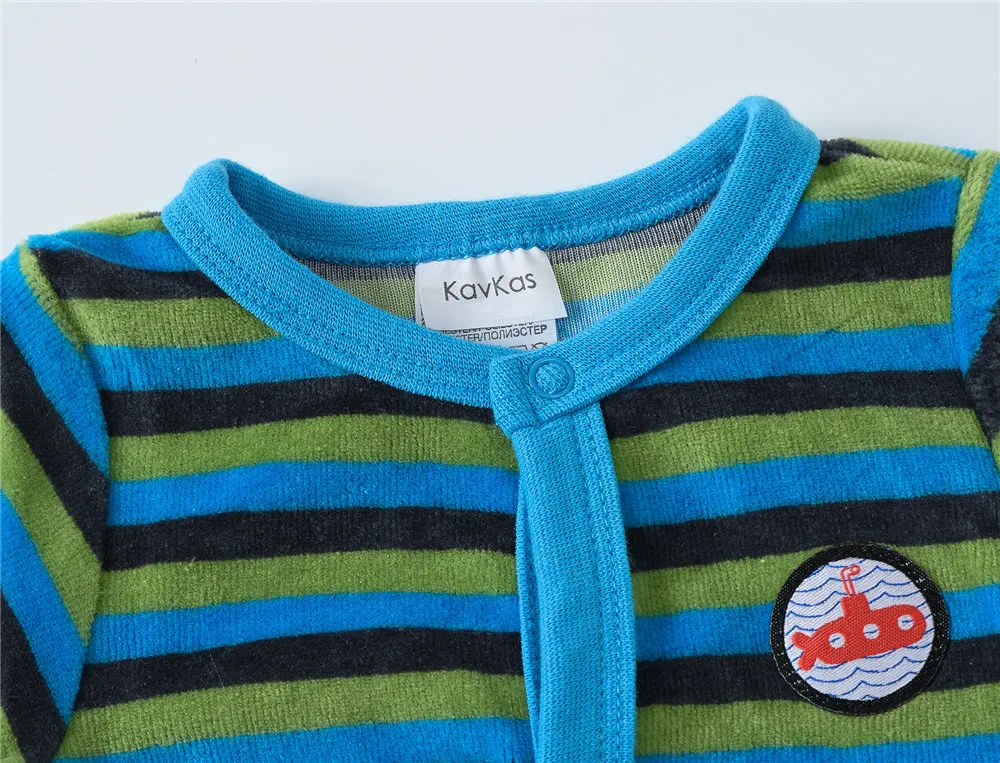 Kavkas Baby Boy Romper Green Striped Long Sleeve Newborn Warm Clothes 0-12 months Infant Jumpsuit