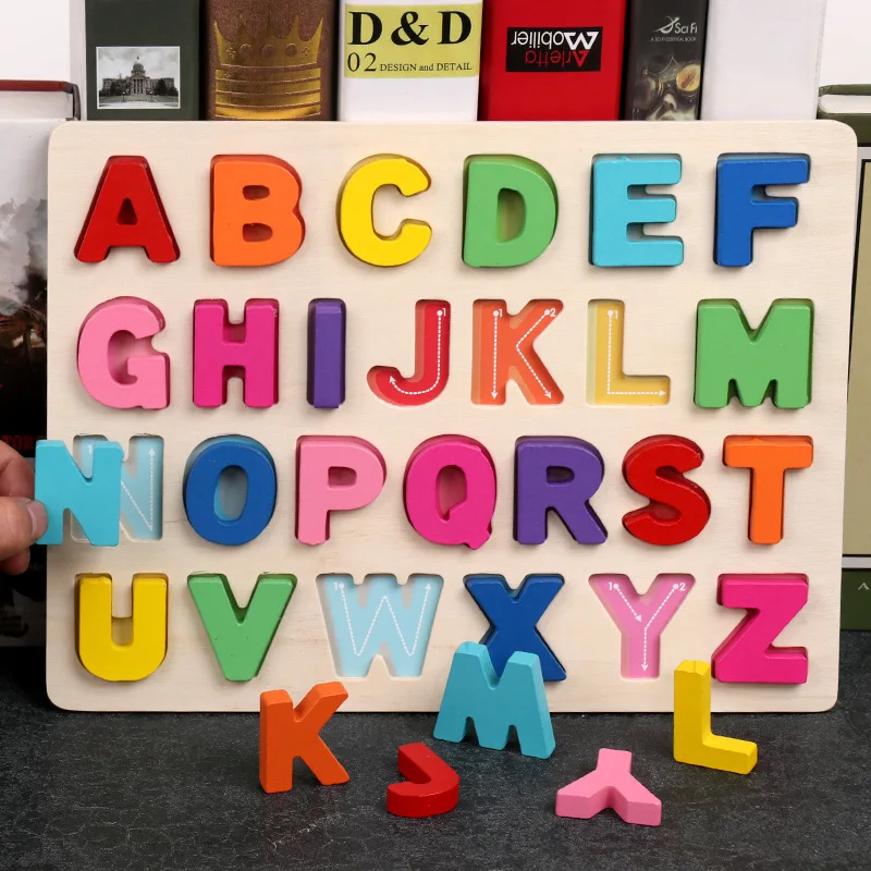 Digital Letters Pairing Board Toys For Children Baby Early Educational Puzzle Toys Wood Digital Color Matching Shape Sorter