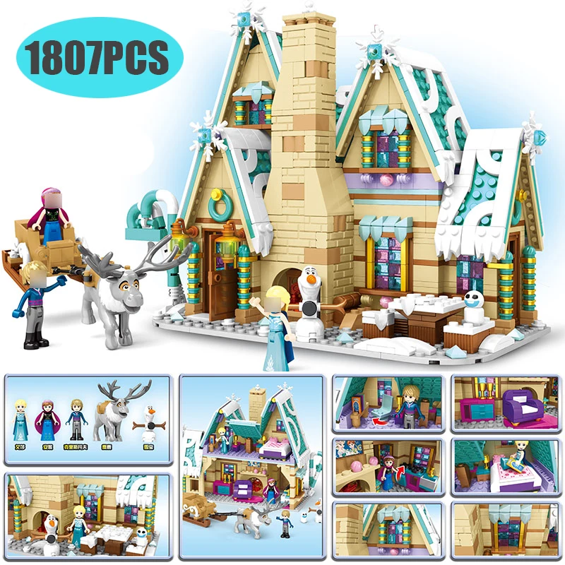 

1807pcs Building Blocks Toys Compatible Legoinglys Elsa Princess Castle Anna Olaf Girl Ice Snow Set Christmas Gifts Toys 41168