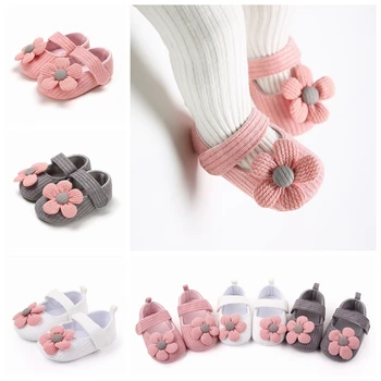 

0-1 Years Old Baby Girls Cartoon Flowers Printed Non-Slip First Walkers Kids Toddlers Flat Shoes Newborn Cotton Prewalker