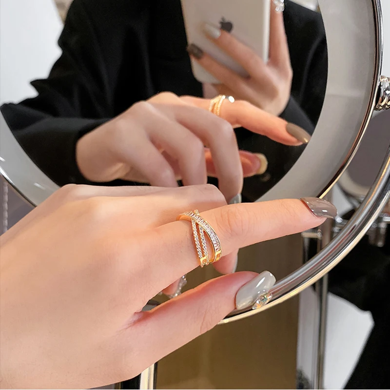 Gothic Classic Zircon Cross Gold Opening Ring For Woman 2021 New Fashion Jewelry Wedding Party Luxury Gift Girl's Unusual Ring - Image 3