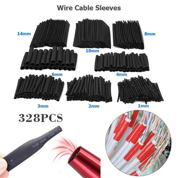 

328pcs/set Black 2:1 Rubber Heat Shrink Tubing Tubes Wire Cable Sleeve Assortment Kit Heat Shrink Tube Cable Sleeves