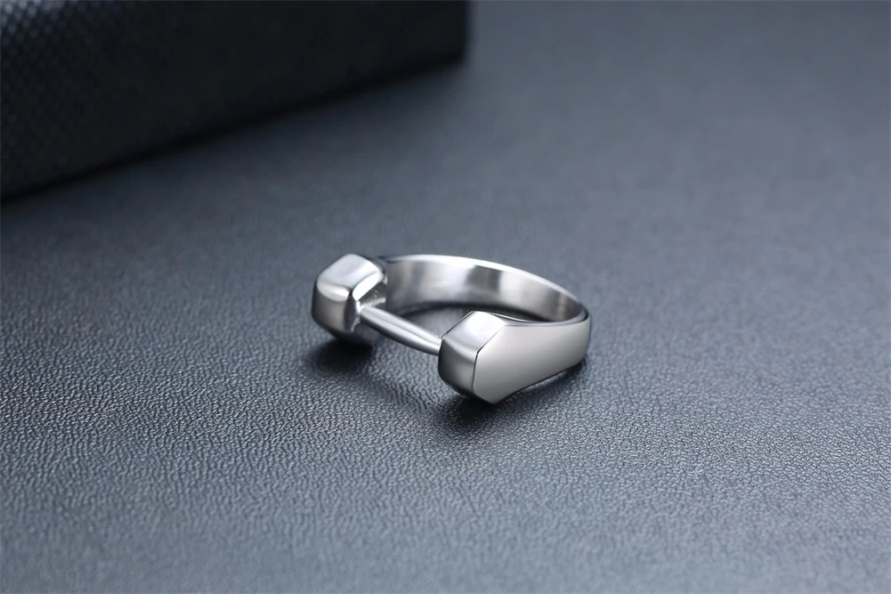 Серебряное кольцо для гантелей для мужчин из нержавеющей стали Фитнес Спорт ювелирные изделия подарок
