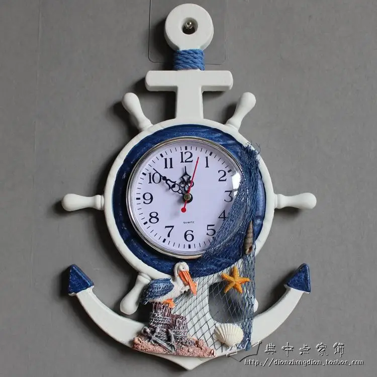 Mediterranean Wood 3d Wall Clock Silent Helmsman Clock Creative Blue White Home Children's Room Horloge Murale Home Decor SC230