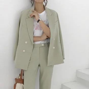 

Women Casual Office Lady Notched Blazer & Pant Pant Suit Vintage Light Green Office Wear Women Suits Female Formal Suit Woman