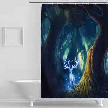 

180x180cm Bathroom Set Waterproof Shower Curtain Non-slip Mats Bath Carpets Toilet Seat Cover Lid Floor Mat Bathroom Decor Deer