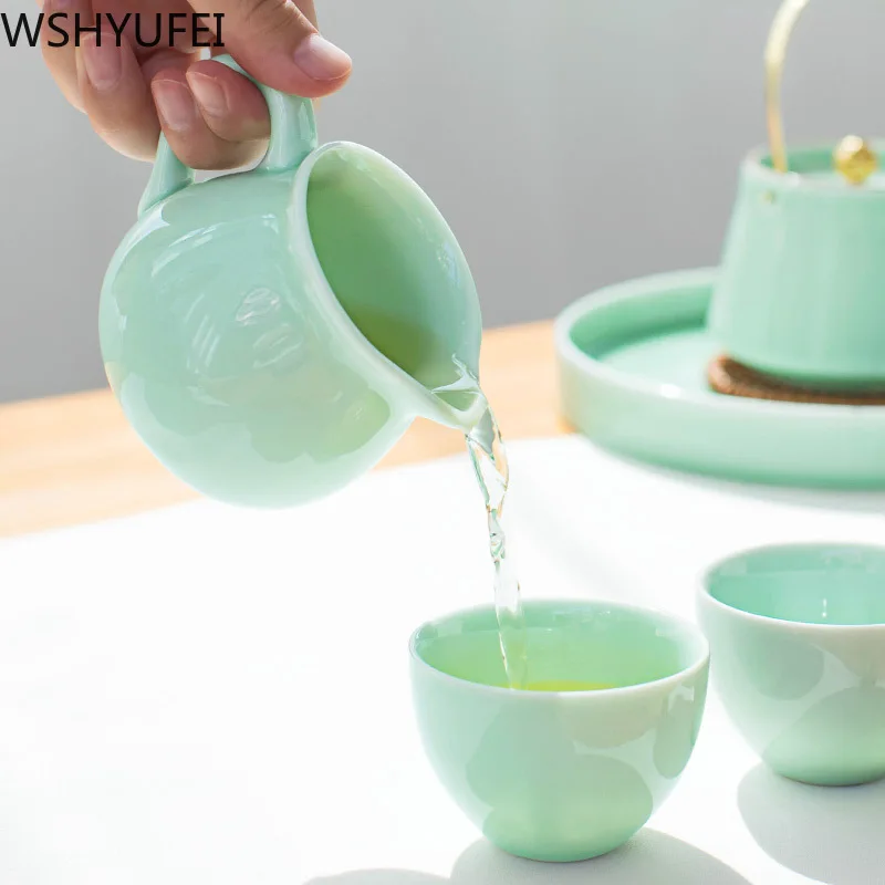 Китай Celadon кунг-фу чайный сервиз аксессуары цветок чай Улун чай пуэр чайный набор путешествия офис Домашний чай набор WSHYUFEI