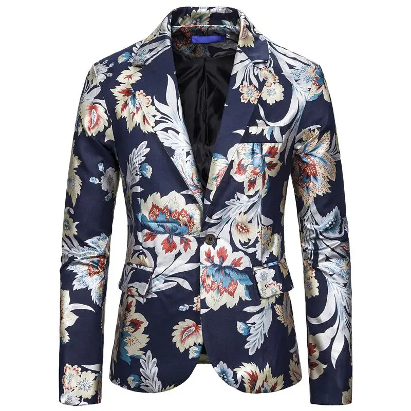 Tuxedos Men Blazer designs Flower Hot stamping Suit Wedding Suits for Men Dress Costume One Button New - Цвет: Navy 1815-X984-90