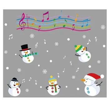 

Merry Christmas Music Snowman Pattern Wall Sticker Window Glass Scene Arrangement Door And Window Decor XL838