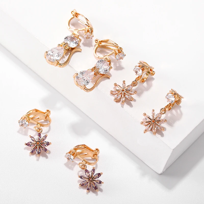 Серьги клипсы с фианитом новинка 2019 кошачий цветок без проколов для ушей женщин