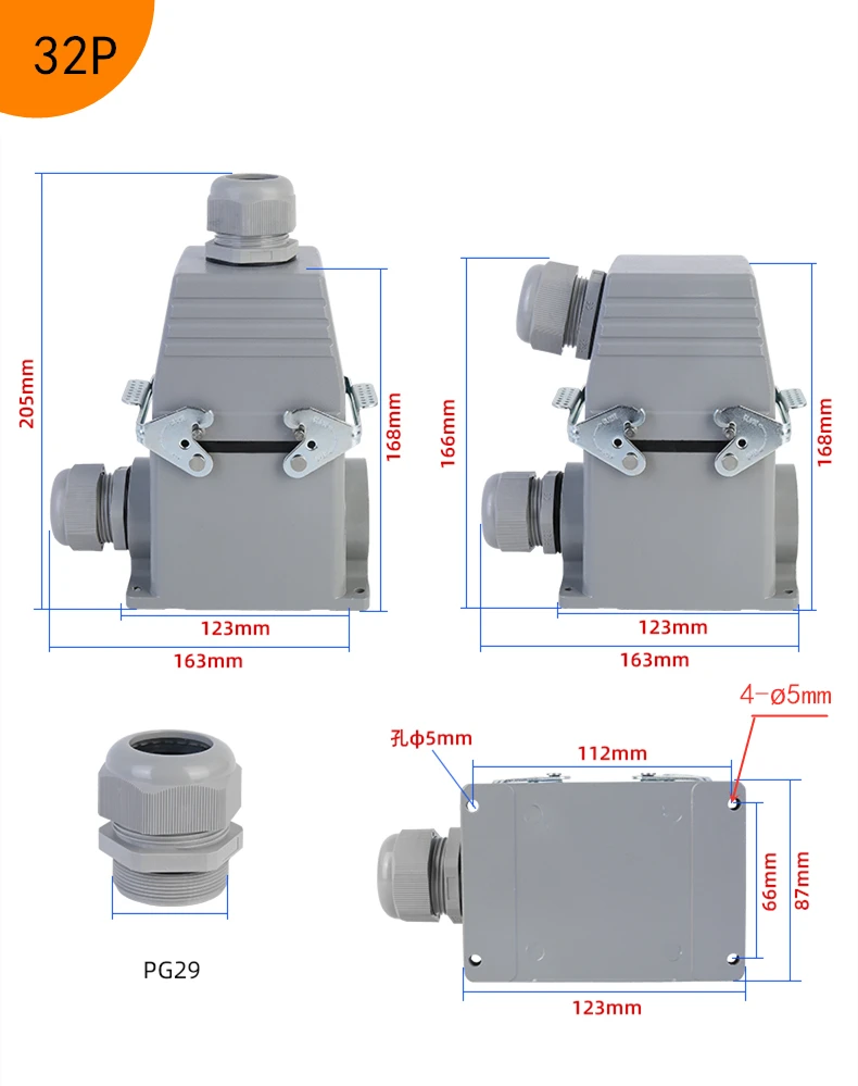 Rechteckiger Hochleistungsstecker mit hoher Basis, 48-polig, Luftfahrt-Industriesteckdose, Strom 16 A, IP65, für Hochstrom – Detail 9