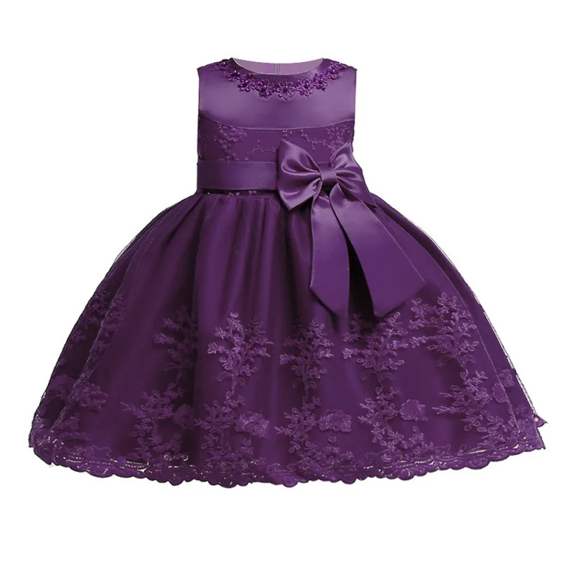 Dark purple Платье для малышей с блестками; кружевное платье на крестины с цветочным рисунком; Одежда для новорожденных; праздничный костюм принцессы на день рождения для маленьких девочек - Цвет: Dark purple