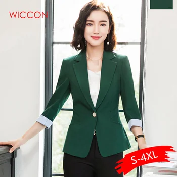 

Elegant Business Lady Blazers New 2019 Women Striped Three Quarter Sleeves Work Suits Female Casual Jackets Single Button Coats