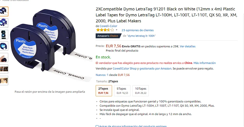 2 совместимый с Dymo LetraTag 91201 черный на белом (12 мм x 4 м) пластиковые этикетки для