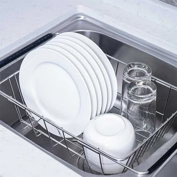 

Kitchen Sink drain dish rack Telescopic Stainless Steel Sink Drain Dish Rack Hollow-out Stand Metal Removal Foldable Holder