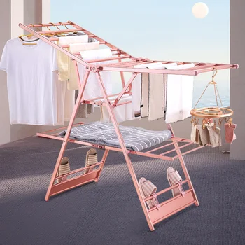 

Floor Folding Aluminum Alloy Racks Indoor and Outdoor Balcony Home Wing Type Cool Clothes Simple Baby Diapers Drying Rack