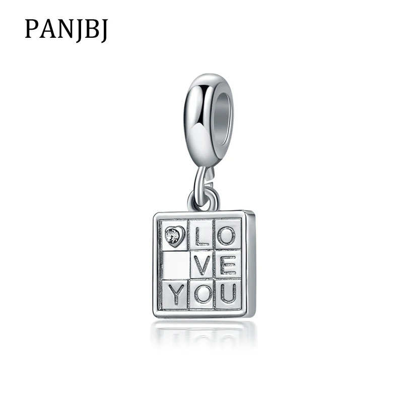 

New Original Bead Alloy Crystal Love You Square Puzzle Dangle Charm Fit Pandora Bracelet Bangle DIY Women Jewelry