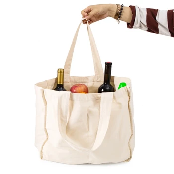 

1pcs Pure Cotton Sub-grid Supermarket Shopping Bag Environmental Protection Fruit And Vegetable Shoulder Bag Cotton Bag
