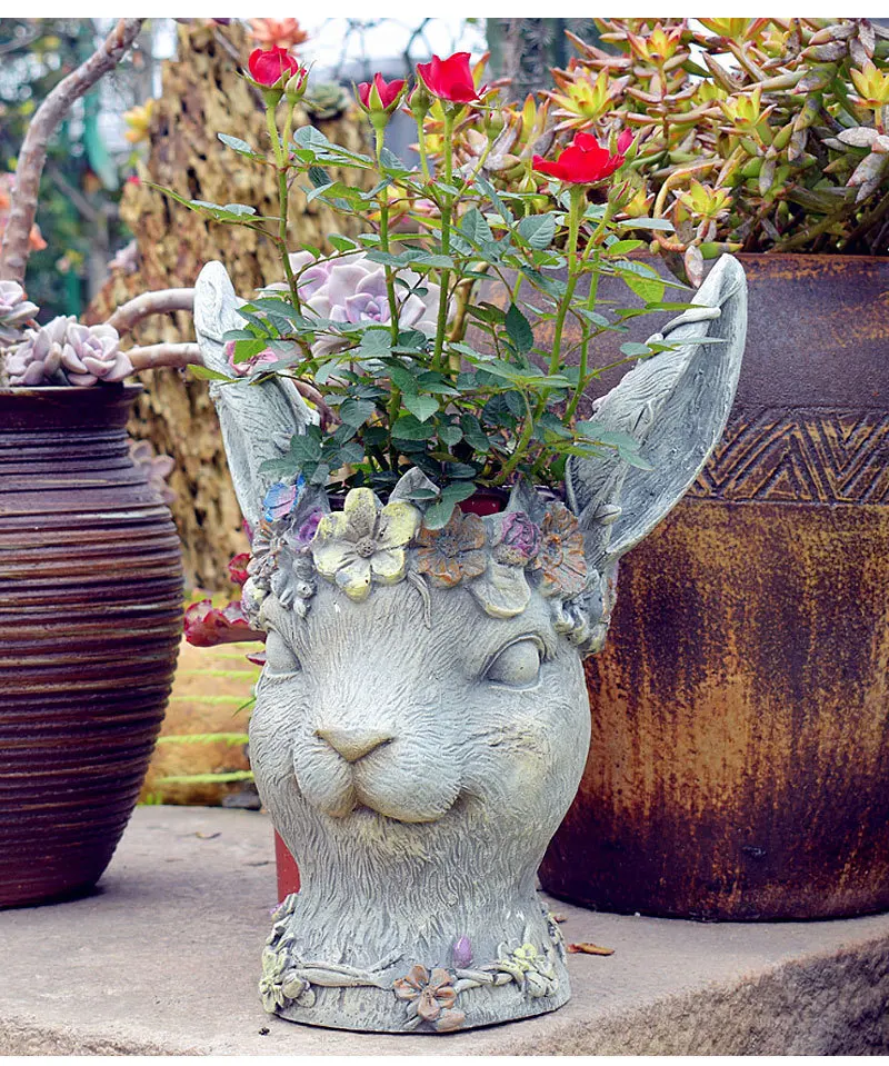 Голова кролика резиновый цветочный горшок садовое растение посадки горшечных поддельных цветов цветок вставки ручной работы искусство орнамент