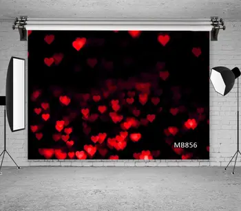 

Valentine's Day Photography Background Hazy Red Heart-shaped Light Spots Black Backdrop Decor Photocall Backdrop Photo Studio