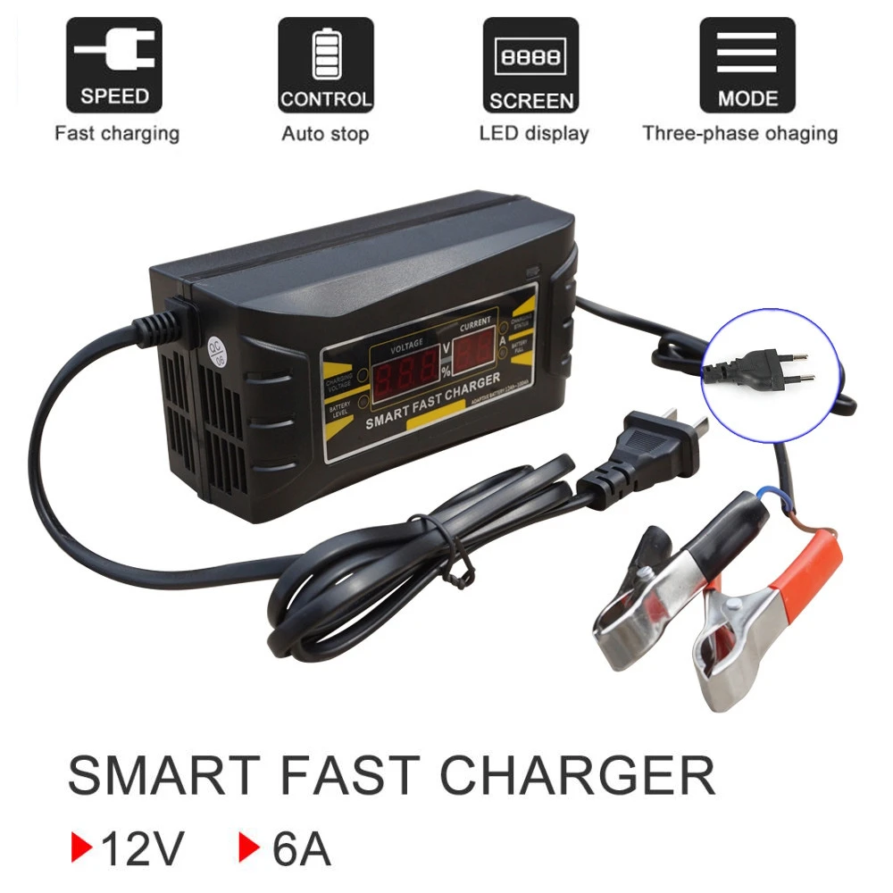 enkel Ontmoedigd zijn vloeistof Draagbare Intelligente 12 V 6A Auto Acculader Agm Gel Lood zuur Batterij  Opladen 12 Volt Volautomatische Voor 75AH 90AH 100AH| | - AliExpress