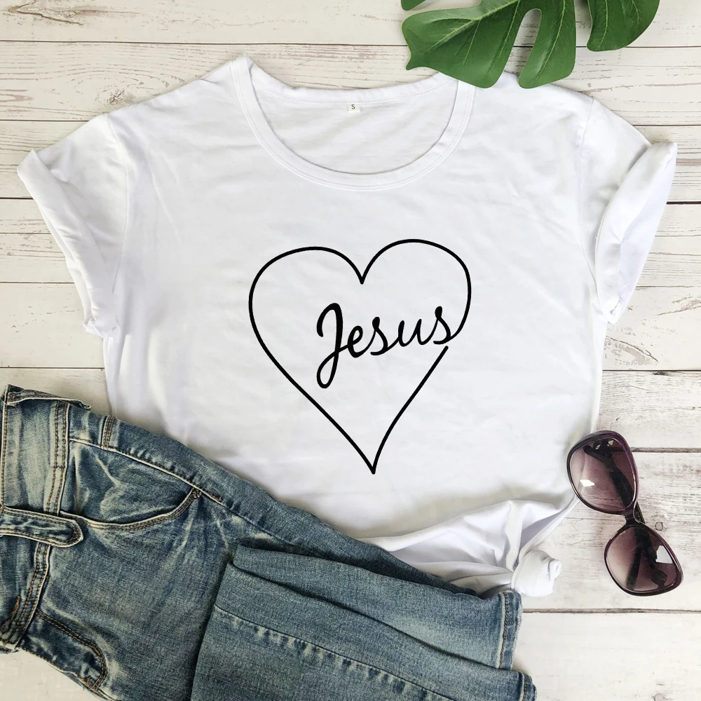 Винтажная футболка с принтом в виде Сердца Иисуса, подарок на день Святого Валентина, летняя футболка для мужчин и женщин, вдохновляющая религиозная церковь, графические футболки, топы - Цвет: white-black text