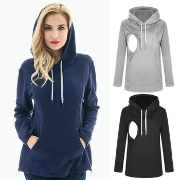 

Pregnant Woman Nursing Hoodie Maternity Blouse Plus Size Solid Breastfeeding Sweatshirts Zipper Pregnancy Tops Women Clothes