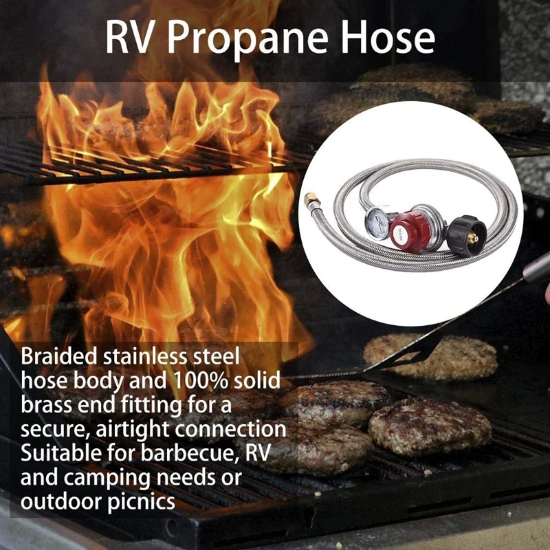 0~30 Psi Propane Regulator High Pressure Gas Regulator Adjustable Braided 3/8 Inch Flare Swivel Nut Hose Connector With Gauge Fo