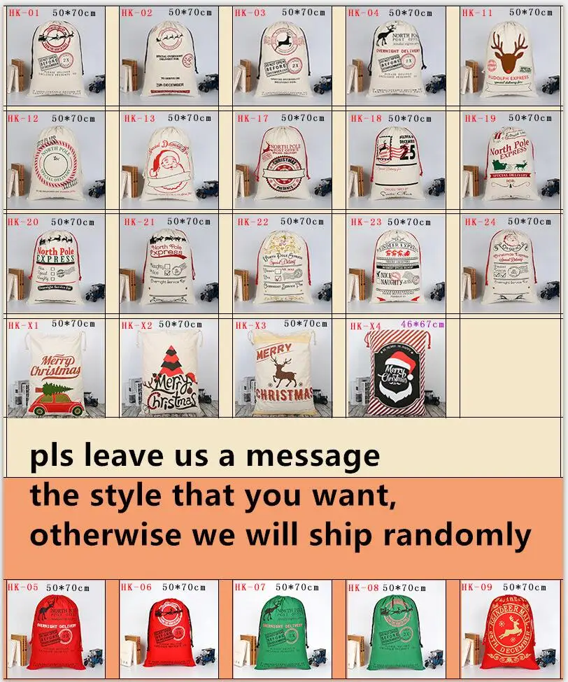 pls choose 5 шт/лот Подарочная сумка Рождество 24 стиля красная с завязками холщовый мешок Санта деревенский Винтаж рождественские мешки в виде носка украшения - Цвет: pls choose