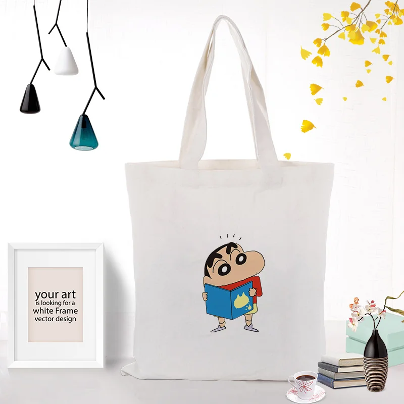 Crayon Shin-chan Холщовая Сумка-тоут текст DIY ежедневное использование пользовательский принт логотип сумка для покупок эко многоразовая утилизация
