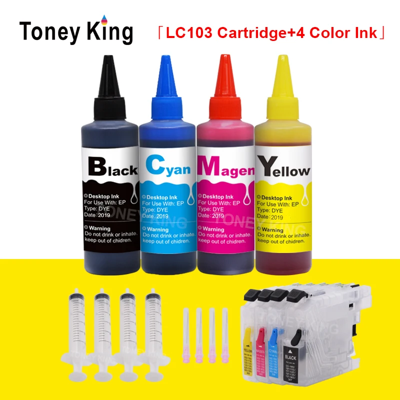 Toney universal(король LC103 XL принтера чернильный картридж для принтера Brother LC 101 105 107 109 103 MFC J6720DW J6920DW J285DW J470DW+ 4 × 100 мл чернилами
