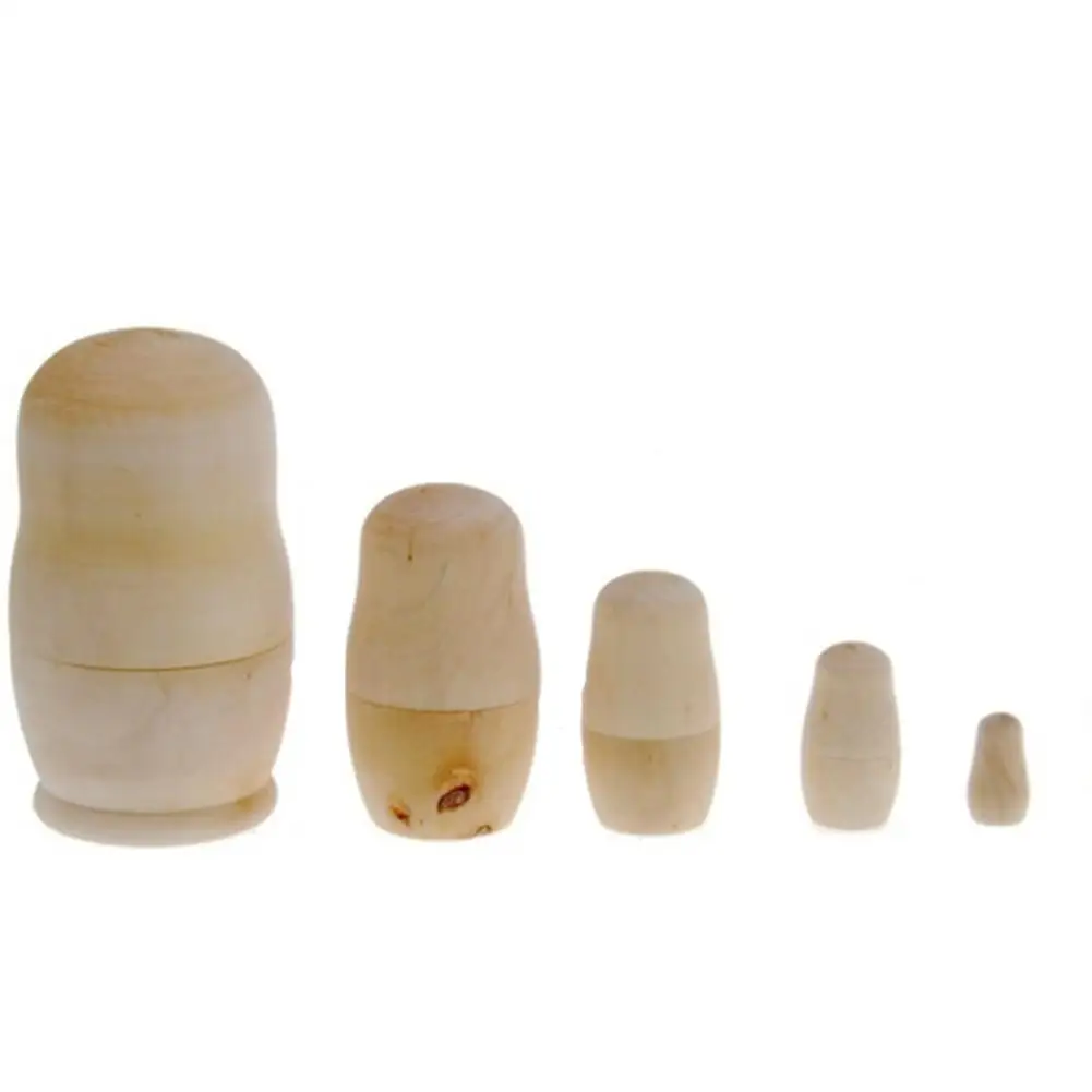 5Pcs Wooden White Embryo DIY 5-layer Nesting Hand-painted Russian Doll Kids Toys Holiday Gift child kids Ethnic funny gifts | Игрушки и
