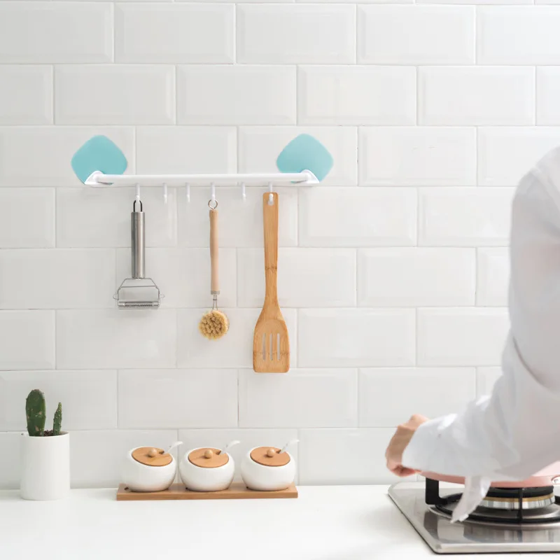 Household Bathroom Kitchen Shelves Plastic Rotating Six Row Hook Wall Hangers Hole Punched Seemless 6 Cavity | Обустройство дома