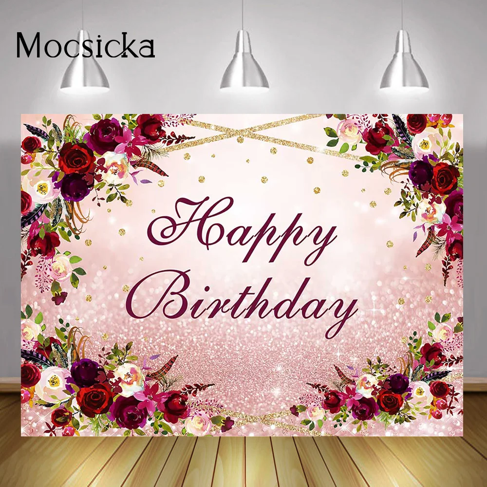 Fondo rosa roja Feliz cumpleaños para mujer, fondo rosa Bokeh flores