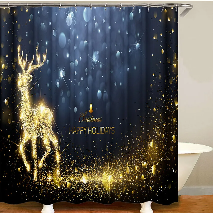 deer christmas curtains for bathroom shower curtains waterproof christmas decorations for home - Цвет: HJH653