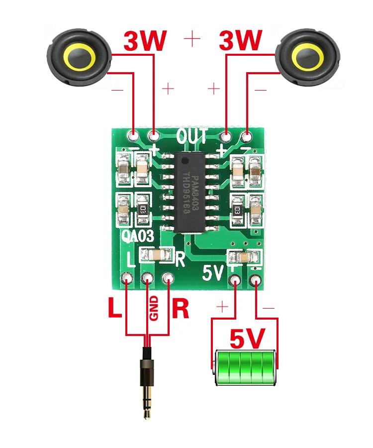 Mini 5V PAM8403 Audio-Leistungsverstärker Bord 2-Kanal mit Lautstärkeregler XJ 