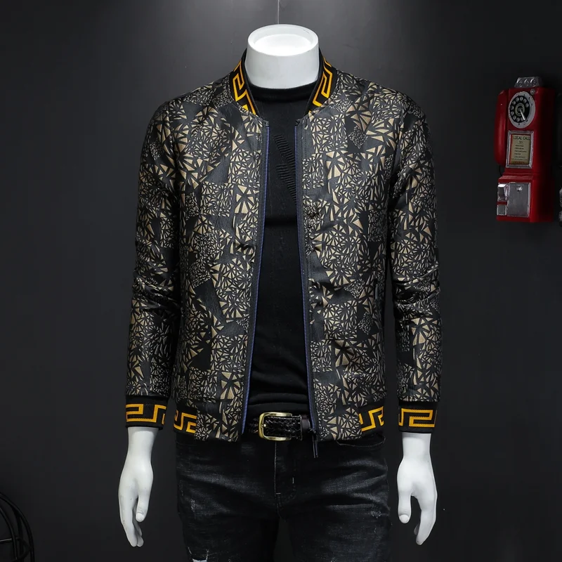 MENNE 2020 New men jacket Golden print Pattern baseball jacket men zipper coat MENNE 2020 New men jacket Golden print Pattern baseball jacket men zipper coat