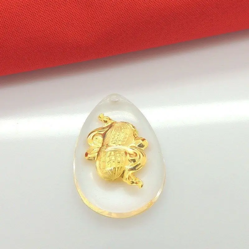 24k желтого золота из фольги& ручной работы с украшением в виде кристаллов удачи кулон арахис 30x20 мм