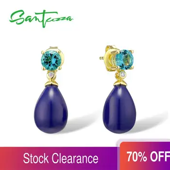 

SANTUZZA Silver Earrings For Women Pure 925 Sterling Silver Earrings Created Lapis Blue Glass Dangling Earrings Fashion Jewelry
