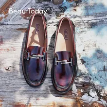BeauToday/мокасины; лоферы; женская брендовая обувь на плоской подошве с круглым носком; обувь ручной работы из лакированной коровьей кожи с металлическим украшением; 27040