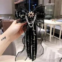 Женский черный кружевной галстук-бабочка в стиле колледжа, искусственный жемчуг, стразы, брошь на булавке 449F