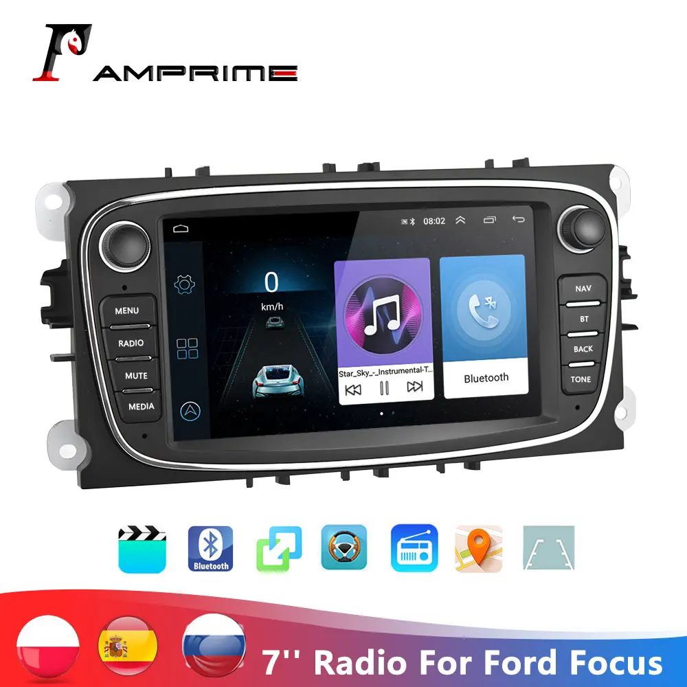 AMprime Android автомобильный с радио, GPS, WiFi Автомагнитола 2 Din Автомобильный мультимедийный плеер 7 ''аудио без DVD плеер для Ford/Focus/S-Max/Mondeo 9
