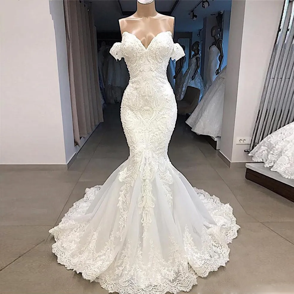 Vestido de noiva роскошное Русалка свадебное платье es слоновая кость кристаллы полный бисер плюс размер накладное украшение для свадебного платья Длинные свадебные платья