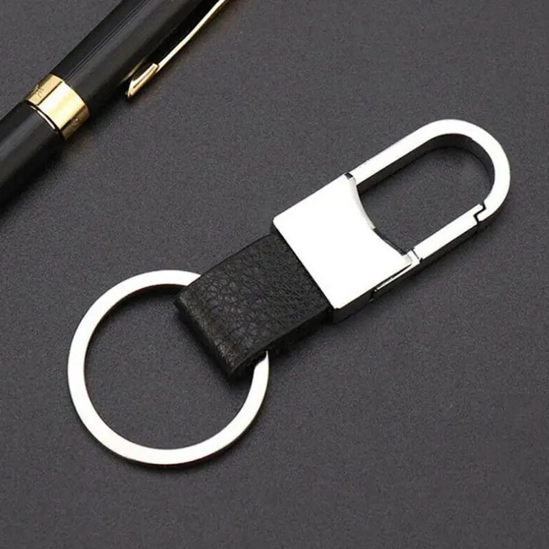 1Pcs Men Fashion Style Leather Clip Keychain Creative Metal Car Key 